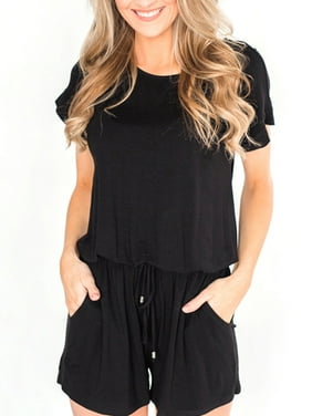 Pink Queen Womens Short Sleeve Summer Casual Shorts Romper with Belt
